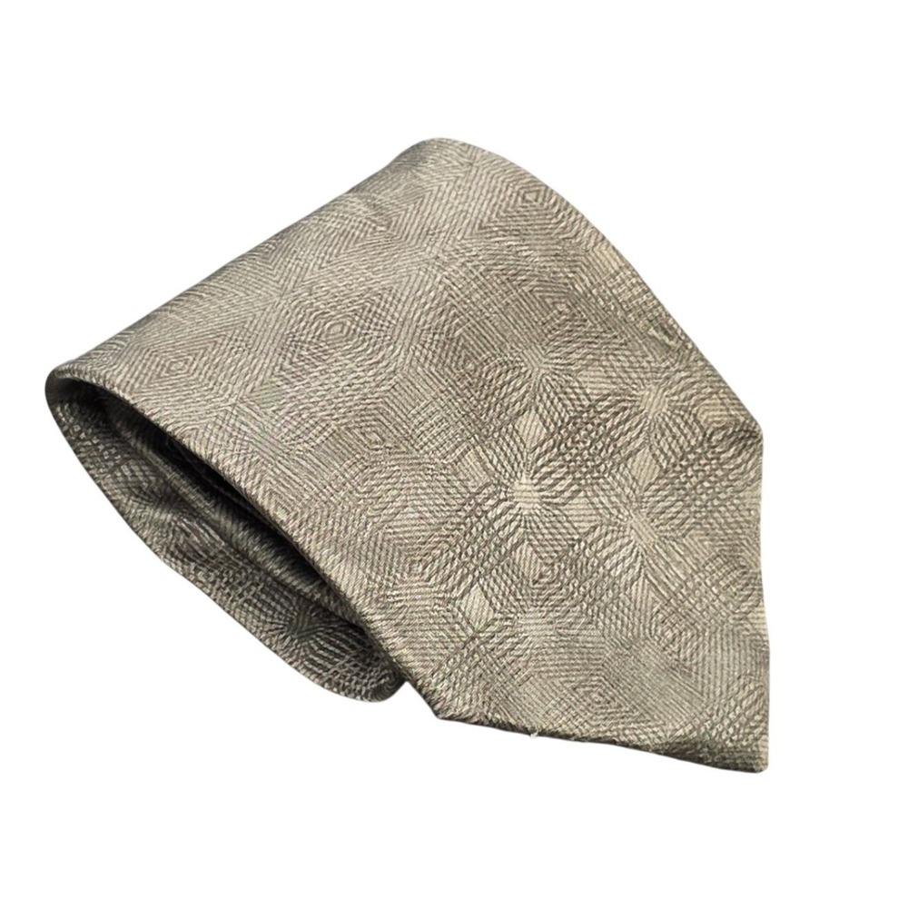 Zylos George Machado Silk Tie Men's Olive Green Geometric Diamond USA Made VTG - Picture 1 of 8